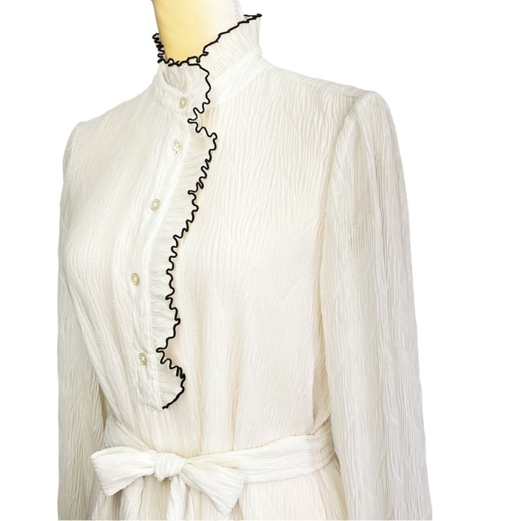 Tory Burch Deneuve Ruffle-Trim Dress Size 2 New Ivory Plissé" Fabric Ruffle EUC - Picture 4 of 10
